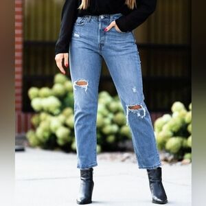 Levi's Light Blue Distressed Straight Leg Jeans